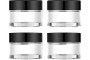 TECOHOUSE 4 Pack 1oz Small Glass Containers with Lids, Glass Jars with Black Lids & Stickers, Mini Reusable Empty Container for Creams, Lotion, Cosmetic