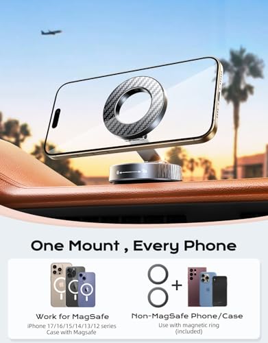 Mohard 2026 Magnetic Phone Holder for Cars, [Nano Gel+Vacuum Suction] Car Phone Holder, 360° Adjustable Foldable & 2400GF Strong Magnet Dashboard for MagSafe Car Mountings, for iPhone 17/16/15/14/13