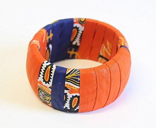 Orange Dashiki Bangle Dashiki Jewelry Dashiki African Jewelry Dashiki Dress Dashiki Afrocentric Jewelry Orange Summer Bracelet Dashiki Bracelet Dashiki African Statement Jewelry 8” Circumference