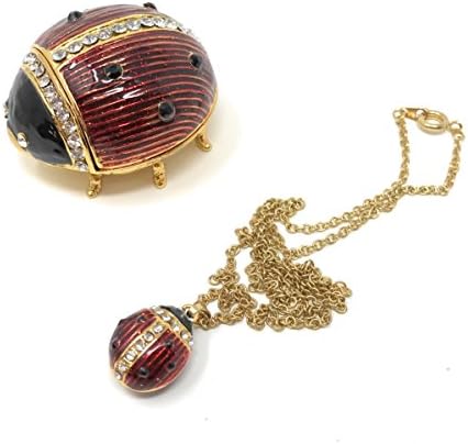 Kubla Craft Enameled Ladybug Trinket Box & Necklace, Accented with Austrian Crys