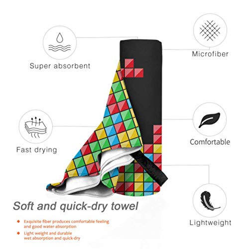 JOCHUAN-Color-Game-Three-dimensional-Block-Russian-Tetris-2-Pack-Microfiber-Towel-Travel-Beach-Towel-For-Boys-Set-Fast-Drying-Best-For-Gym-Travel-Backpacking-Yoga-Fitnes