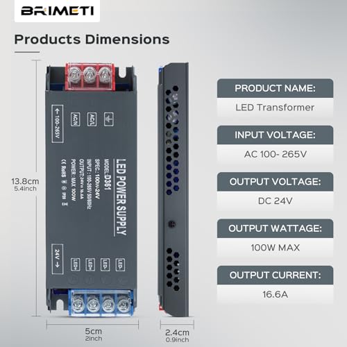 BRIMETI LED Transformer 24 V Power Supply 230 V to 24 V 100 W Driver Switching Power Supply Transformer 4.16 A AC 230 V to DC 24 Volt, Compact Extremely Thin Constant Voltage Low Voltage Transformer for LED Strip
