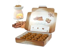 Cinnamon Wax Melts - 16 x 0.176 Ounce Heart Shaped, Cinnamon Spice Scented Wax Melts in an Elegant Presentation Gift Box - Sp