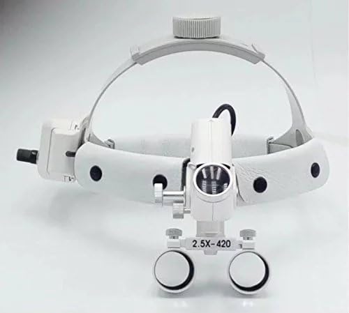 Hot Dental 5W LED Surgical Headlight 2.5X420mm Leather Headband Loupe with Light DY-105 White