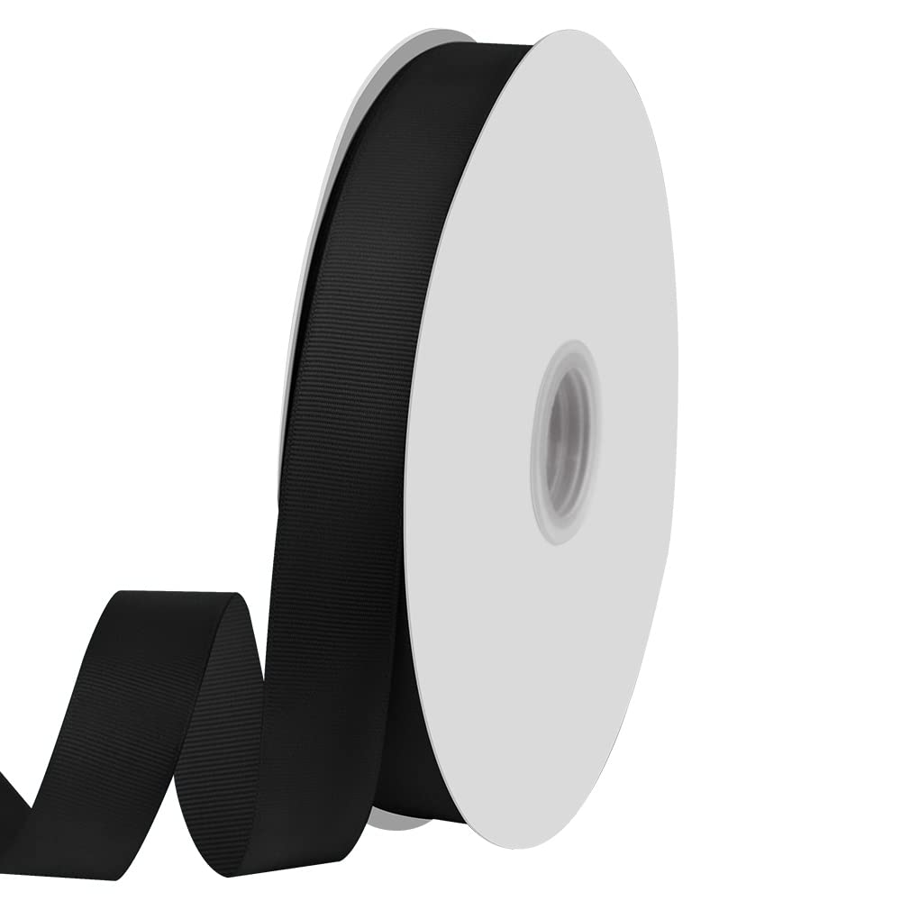 Photo 1 of 1" X 100 Yards Black Grosgrain Ribbon, Premium Grosgrain Ribbon for Sewing, Gift Wrapping, Bow Making, Wedding Decor, Wrapping and More (Black)