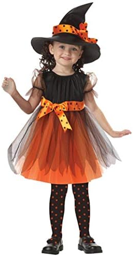 Toddler Baby Girls Halloween Costume Tutu Party Dress+Hat Kids Witch Outfit (8-9 years old, Yellow)