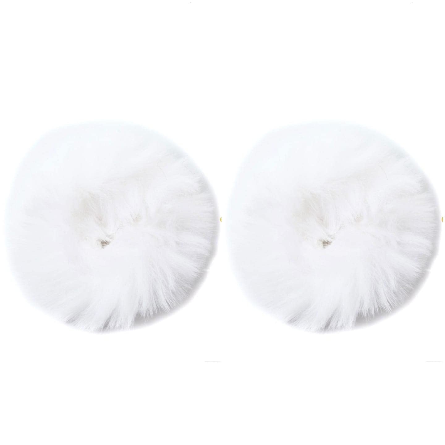 2 PCS WHITE Plush Faux Fur Rabbit Hair Ties, Fluffy Scrunchy Hair Scrunchie Bobbles Elastic Hair Bands Holder Ponytail hair band Pompom Scrunchie Z2FLUWHI