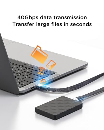 Short USB C to USB C Cable Flat 20CM/8inch,TYPE-C C to C cable with 40Gbps Data Transfer 240W PD Fast Charging 8K@60Hz, Compatible for iPhone 15 Pro Max, External SSD, for MacBook、for Ipad