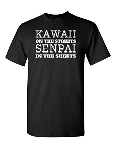 Kawaii On The Streets Senpai In The Sheets DT Adult T-Shirt Tee (Large, Black)