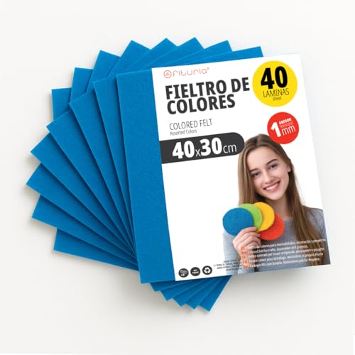 OFITURIA Feltro Colorato per Artigianato, Fai-da-te, Progetti Scolastici, Scrapbooking, Cucito Creativo e Decorazioni 40x30cm (Blu, 40 pz)