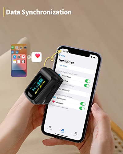 Fingertip Pulse Oximeter Bluetooth Blood Oxygen Saturation Monitor and Pulse Rate Monitor for Apple and Android, with OLED Screen 2 X AAA Batteries and Lanyard