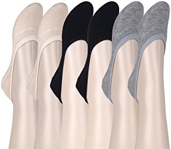 Socks Sense Womens 6 Pack Casual No Show Socks Non Slip Heel Grip Flat Boat Line (Black/Beige/Grey)