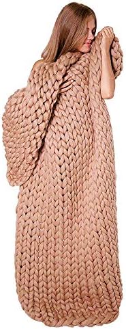 Kqpoinw Chunky Knitted Blanket Merino Wool Blend Arm Knit Throw Super Large Hand Knitting Yarn Pet Bed Chair Sofa Yoga Mat Rug (Khaki, 24 * 24inches(60 * 60cm))