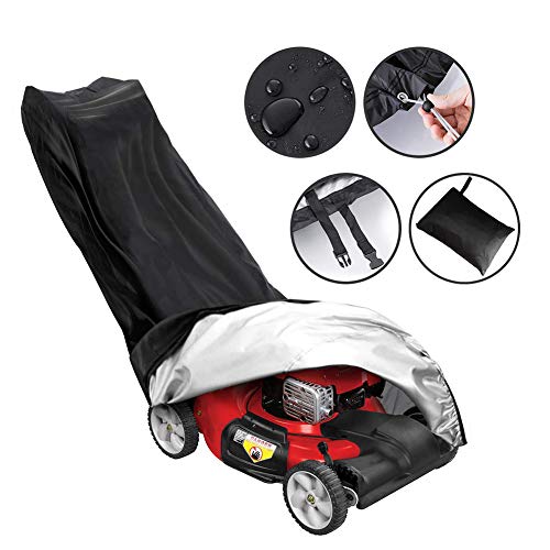 AILELAN Lawn Mower Cover, Premium Oxford Heavy Duty Push Mower Cover,Anti UV&Mildew&Dust&Water Universal Fit Size with Drawstring,Storage Bag and Buckle (210D, Black)