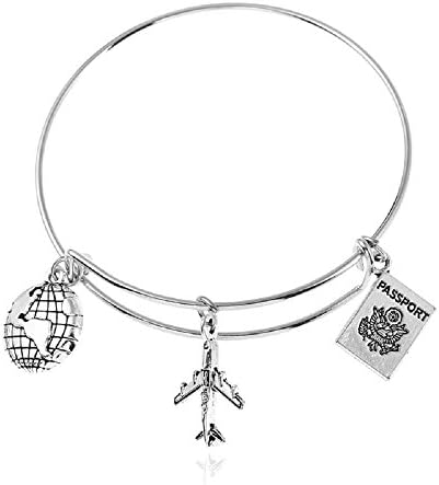 JGFinds Airplane Bangle Bracelet for Traveler, Pilot, Stewardess, Flight Attendant, Long Distance Relationship