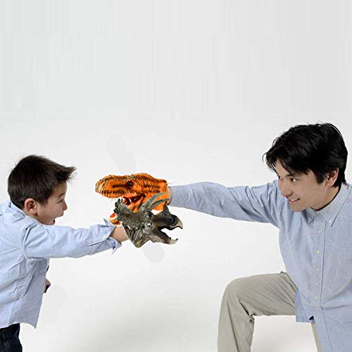 Dlseego Dinosaur Hand Puppets Toys Soft Rubber Realistic Spines Dragon Role Play Toy for Kids and Adult -Triceratops
