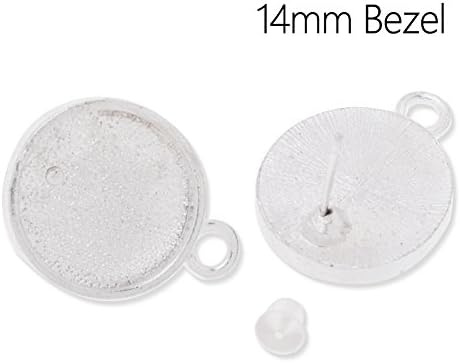20pcs/lot Silver Plated Ear Stud Earrings with 14mm Bezel