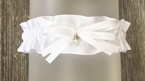 Pearl Heirloom Grooms Birthstone White Satin June Charm Embellished Wedding Bridal Keepsake Garter