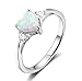 ACEFEEL 925 Sterling Silver Heart Shaped White Opal Engagement Promise Band Ring