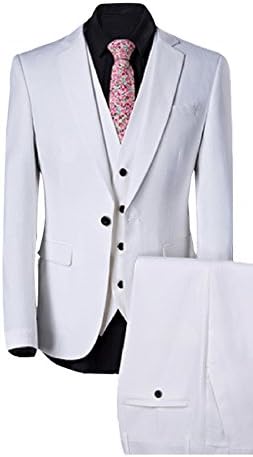 Rosa Renata Men's One Button 3 Piece White Tuxedo Suit with Jacket Pants Vest,Size 3XL,White