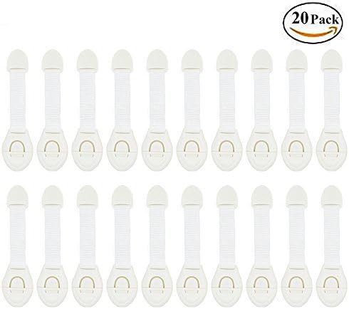 Child Safety Locks (20 Pack)- No Tools or Drilling -Fabric/Flexible-Adhesive Furniture Latches For Baby Proofing Cabinets, Drawers, Appliances, Toilet Seat, Fridge, Oven &amp; More (20 Pack/Lot)