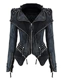 PrettyGuide Women's Power Studded Shoulder Notch Lapel Denim Jacket