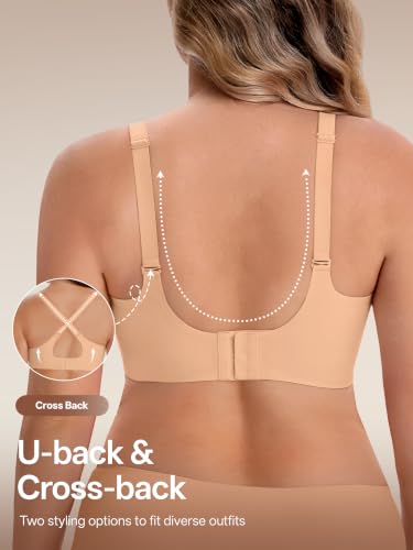 Angelhood Seamless Jelly Bras for Women Wireless Push Up T-Shirt Bra Pack | Full Coverage, V Neck, No Underwire, Everyday Comfort, Convertible Bralettes, Supportive, Back Smoothing, Scalloped Brassiere