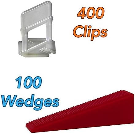 CLW-410 Tile Leveling System Set of 400 Clips and 100 Wedges 1/8 Inch. [Pack of 500] Anti Lippage Effortless Way to Lock in Your Large and Heavy Tiles