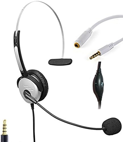 Voistek Wired Cell Phone Headset with Noise Canceling Boom Mic Adjustable Headband for iPhone Samsung LG HTC BlackBerry Huawei ZTE Mobile Phone & Smartphone with 3.5mm Headphone Jack (Mono A2H10DJ35)