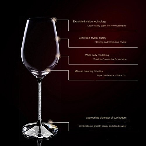 IFOLAINA Red Wine Glasses Lead Free 15oz Set of 2 with Clear Long Crystal Diamond Stem - Birthday, Anniversary or Wedding Gifts