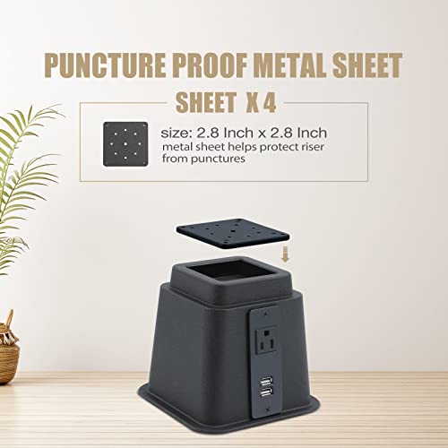 Tuffen Bed Riser with Power Outlet and USB Ports, Elevation in Heights