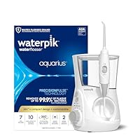 Waterpik Aquarius Water Flosser For Teeth Cleaning, Gums, Braces, Dental Care, Electric Power With 10 Settings, 7 Tips For Multiple Users And Needs, ADA Accepted, White WP-660, Packaging May Vary