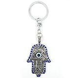 Hamsa Keychain Religious Charm Amulet Kabbalah Evil Eye Chrystal Blue Chain Gift