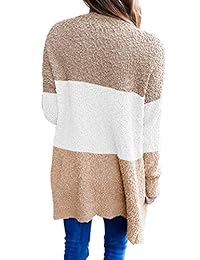 Women’s Long Sleeve Knit Cardigans Open Front Color Block Button Down Casual Sweaters with Pockets