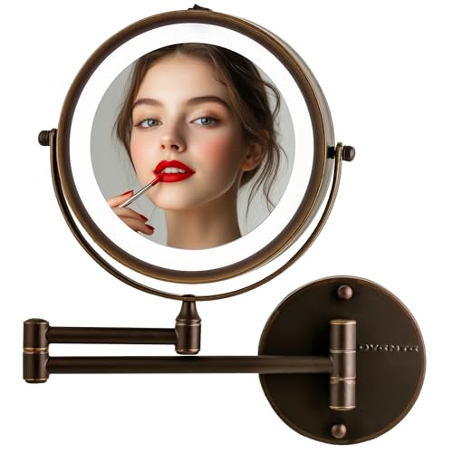OVENTE Wall Mounted Lighted Makeup Mirror, 7" Double Sided 1X/10X Magnifying Va…