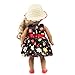 Livoty Clothes Dress Set with Hat for 18 Inch American Toy Girl Doll Flowers Printed Accessory Girl Toy (Black)