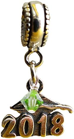 Graduation Cap 2018 August Peridot Birthstone Sterling Silver Dangle Charm Bead