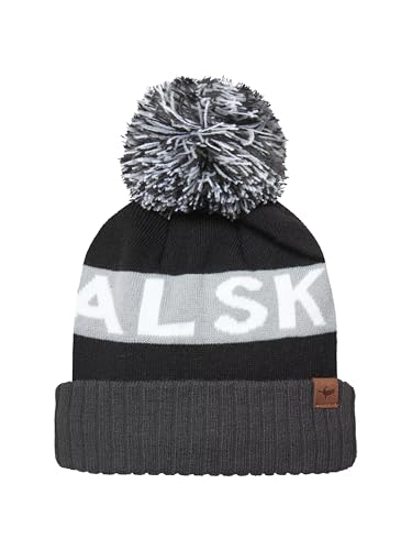 SEALSKINZ Water Repellent Bobble Hat Foulden Wasserabweisende Bommelmütze, Schwarz/Grau/Weiß/Schwarz, S/M