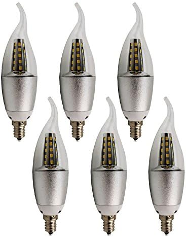 lamposh 6 Pack LPS-C37-7W001, Not Dimmable, E12 LED Candle Bulbs, 60W Incandescent Bulbs Equivalent, Candelabra 300 Degree Beam Angle, Clear Flame Tip, LED Light Bulbs, 5500K, 600 lm, White