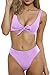 ESONLAR Women Tie Knot Front High Waist Bandage 2PCS Tankini Swimsuit Violet Purple L