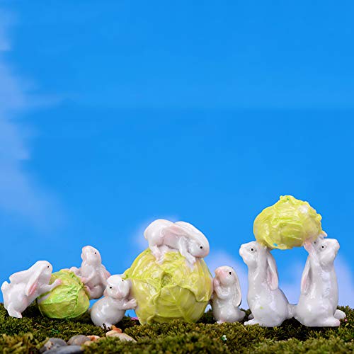 yanQxIzbiu Garden Resin Decor, Miniature Resin Rabbits Cabbage Figurine Micro Landscape Garden Decor Statue - 1#