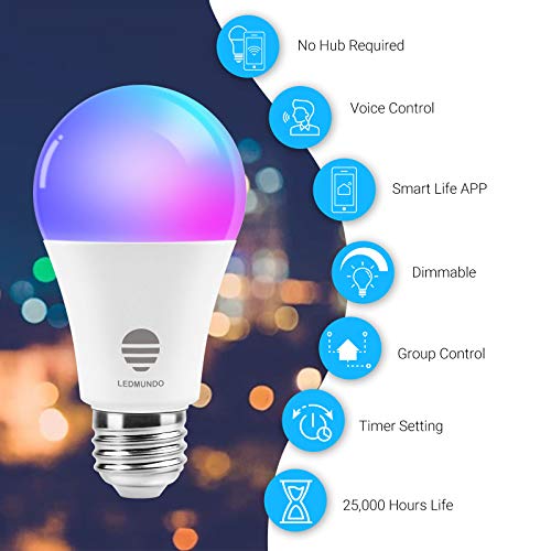 Smart WiFi LED Light Bulbs, 100W Equivalent - 2700K-6500K - 10W Bulb - RGBCW A19 LED Bulb E26 Base - 1100LM - WiFi Light… - Image 2