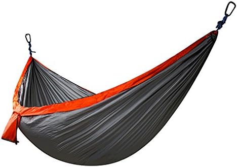 XiYoYo Child Size Nylon Parachute Fabric Camping Hammock 570lbs Capacity with 2 Straps and Enhanced Carabiners Portable Lightweight Compact Perfect for Outdoor, Beach, Backyard, Hiking (Orange/Grey)
