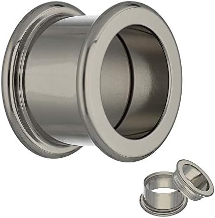 Titanium Tunnel In Silver – Extra Long – Sizes: 2 – 20 mm Screw Fitting with Silver Inner – Piercing Screw Fit Ear Flesh Tunnel Titanium