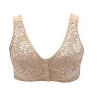 Smallwin Womens Breathable Stretch Full-Coverage Front Closure Bras Khaki US 38C