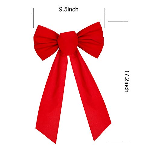 Artiflr 8 Pack Red Velvet Christmas Bow, 9.5 X 17.2inch Large Holiday Red Bow for Christmas Wreath Christmas Tree Xmas Garland Window Wall Large Gifts - Thumbnail 3