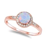 Blue Apple Co. Halo Accent Engagement Ring Round Lab Created White Opal Pink Rose Tone Plated 925 Sterling Silver