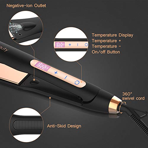 Hair Straightener, Professional Flat Iron with 1.37 Inch Wide Titanium Plates Touch Screen LCD Display Adjustable Temp|Heats Up Fast for All Hair Types | Best Birthday Gift with Bag for Women Girl Her