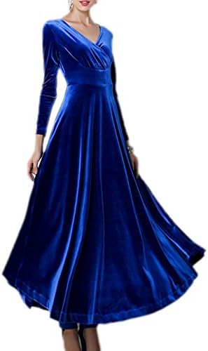 Women's Elegant Velvet Long Sleeve Swing Maxi Dress Plus Size