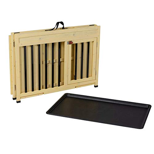 Good Life No Assembly Foldable Indoor Nature Wood Dog Crate Pet Cage Portable Cat/Dogs House Metal Railing with Tray (28" inch L)